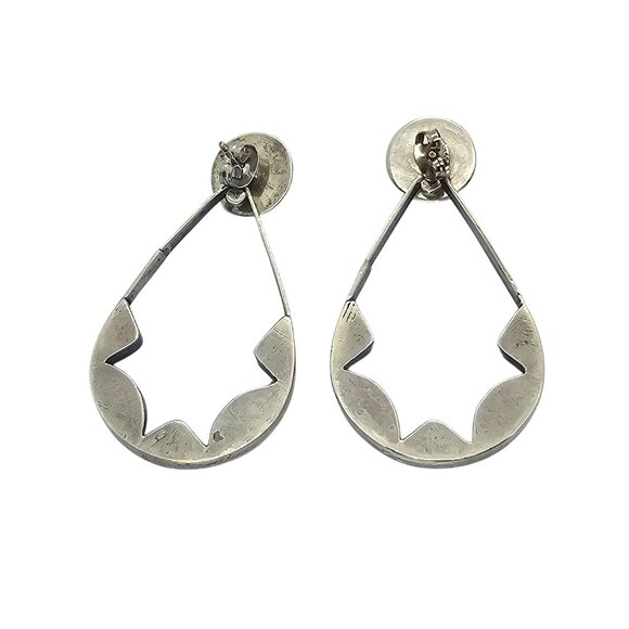 Zuni-Style Sterling Silver Multi-Stone Inlay Convertible Teardrop Earrings - Picture 4 of 16